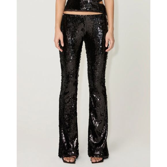 NWT Khy by Kylie Jenner Black Sequin Low-Rise Bootcut Pants | Size S - Picture 1 of 3